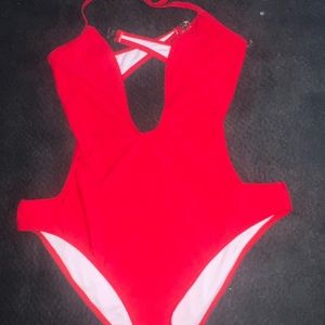 Red cut out 1 pieces swim suit
